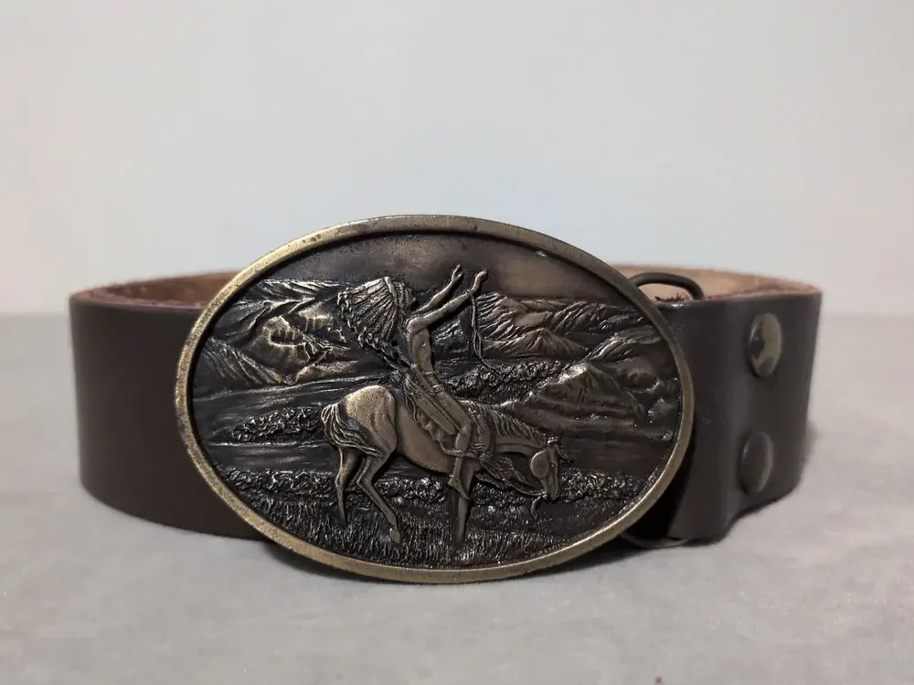 Vintage 1977 Chief Joseph Belt Buckle Bergamot Brass Works Siskiyou Leather 43